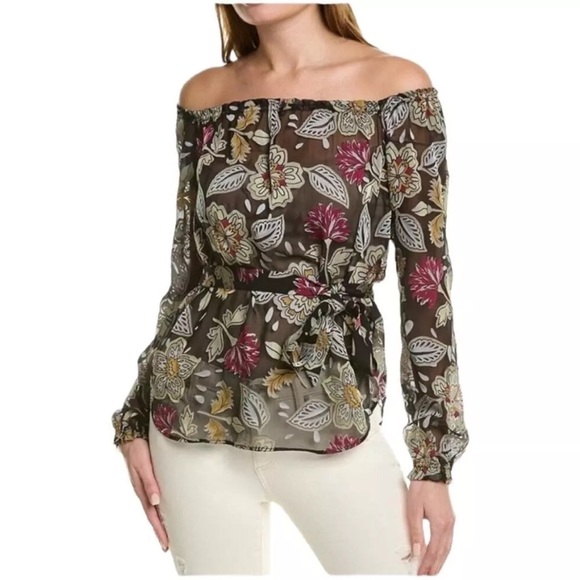 Rag & Bone Sierra Black Floral Silk Off Shoulder Blouse Women's Medium NWT XL - Picture 1 of 6